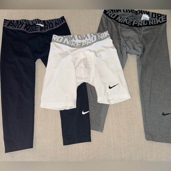 Nike Kids Pro Leggings - Black, White, Gray - Picture 1 of 3